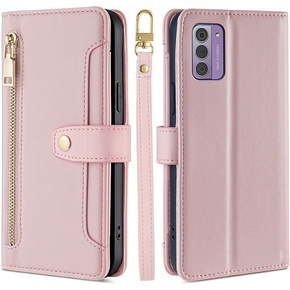 Etui z klapką do Nokia G42, Wallet Zipper Pocket, różowe
