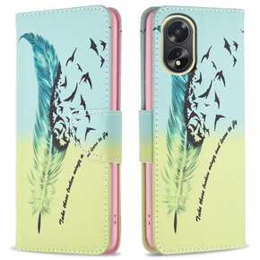 Etui z klapką do Oppo A38 4G / Oppo A18 4G, Wallet, Feather niebieskie / żółte