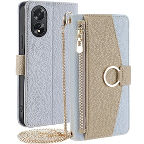 Etui z klapką do Oppo A38 4G / Oppo A18 4G, Wallet Zipper Pocket, z lusterkiem, niebieskie