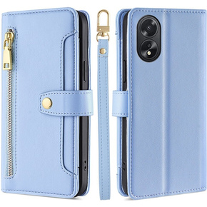 Etui z klapką do Oppo A38 / A18 4G, Wallet Zipper Pocket, niebieskie