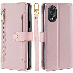 Etui z klapką do Oppo A38 / A18 4G, Wallet Zipper Pocket, różowe