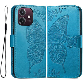 Etui z klapką do Oppo A40 / Oppo A40m, Butterfly, niebieskie