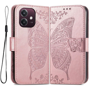 Etui z klapką do Oppo A40 / Oppo A40m, Butterfly, różowe rose gold