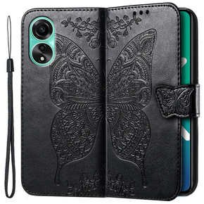 Etui z klapką do Oppo A78 4G, Butterfly, czarne