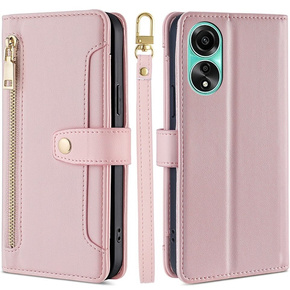 Etui z klapką do Oppo A78 4G, Wallet Zipper Pocket, różowe