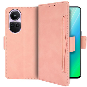 Etui z klapką do Oppo Reno 10 / 10 Pro, Card Slot, różowe