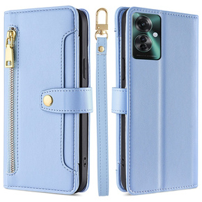 Etui z klapką do Oppo Reno 11F 5G, Wallet Zipper Pocket, niebieskie