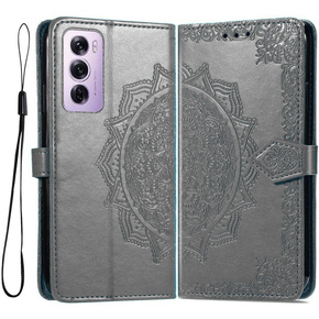 Etui z klapką do Oppo Reno 12, Mandala, szare