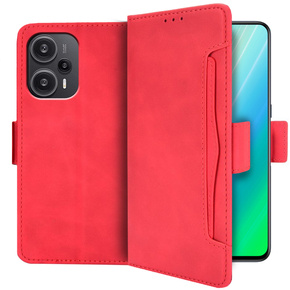 Etui z klapką do Poco F5 5G, Card Slot, czerwone