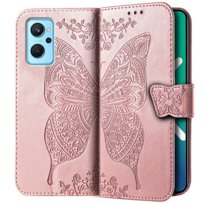 Etui z klapką do Realme 9i / Oppo A96, Butterfly, różowe rose gold