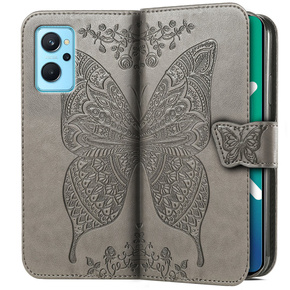 Etui z klapką do Realme 9i / Oppo A96, Butterfly, szare