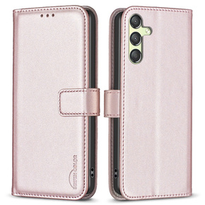 Etui z klapką do Samsung Galaxy A25 5G, BINFEN Wallet, różowe rose gold + szkło 9H