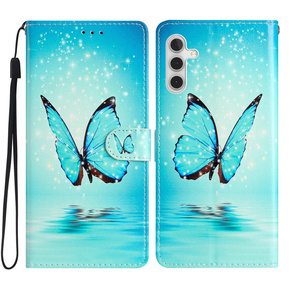 Etui z klapką do Samsung Galaxy A25 5G, Wallet, Butterfly, niebieskie + szkło 9H