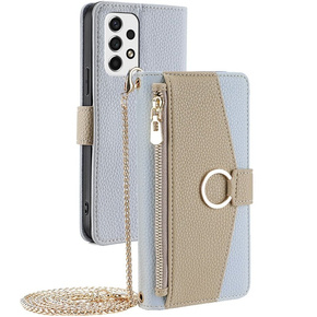 Etui z klapką do Samsung Galaxy A53 5G, Wallet Zipper Pocket, z lusterkiem, niebieskie