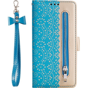 Etui z klapką do Samsung Galaxy A54 5G, Wallet Pocket, Zipper Lace, niebieskie