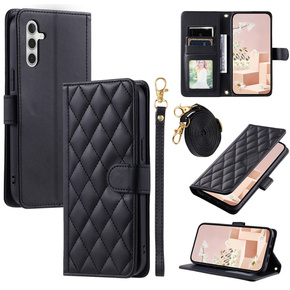Etui z klapką do Samsung Galaxy A55 5G, Rhombus Crossbody Leather, czarne