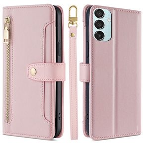 Etui z klapką do Samsung Galaxy M15 5G, Wallet Zipper Pocket, różowe