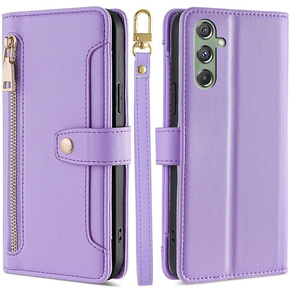 Etui z klapką do Samsung Galaxy M34, Wallet Zipper Pocket, fioletowe