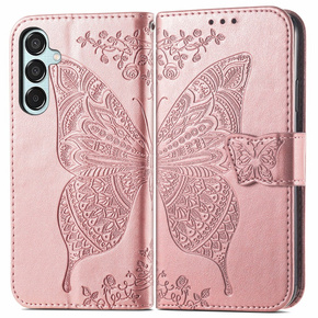 Etui z klapką do Samsung Galaxy M35, Butterfly, różowe rose gold