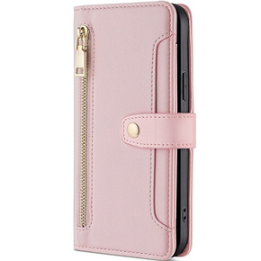 Etui z klapką do Samsung Galaxy S23, Wallet Zipper Pocket, różowe