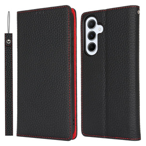 Etui z klapką do Samsung Galaxy S24 FE, Litchi Skin Grain, czarne