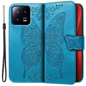 Etui z klapką do Xiaomi 13, Butterfly, niebieskie