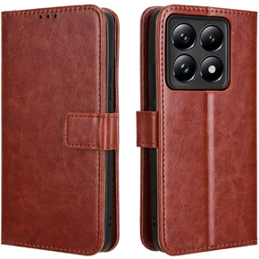 Etui z klapką do Xiaomi 14T, Crazy Horse Wallet, brązowe