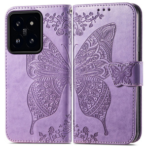 Etui z klapką do Xiaomi 14T Pro, Butterfly, fioletowe