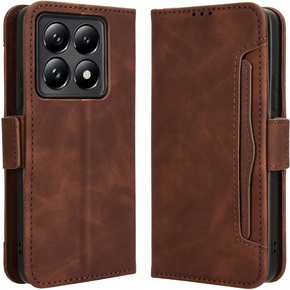 Etui z klapką do Xiaomi 14T Pro, Card Slot, brązowe