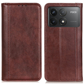 Etui z klapką do Xiaomi Poco F6 Pro, Split Leather, brązowe