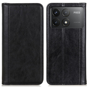 Etui z klapką do Xiaomi Poco F6 Pro, Split Leather, czarne