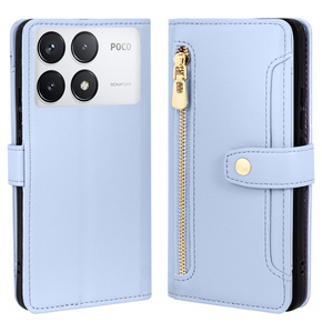 Etui z klapką do Xiaomi Poco F6 Pro, Wallet Zipper Pocket, niebieskie