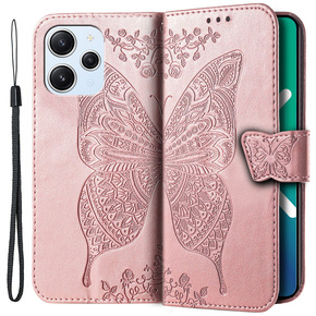 Etui z klapką do Xiaomi Redmi 12, Butterfly, różowe rose gold