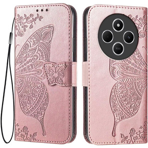 Etui z klapką do Xiaomi Redmi 14C, Butterfly, różowe rose gold