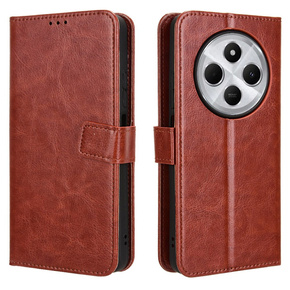 Etui z klapką do Xiaomi Redmi 14C, Crazy Horse Wallet, brązowe