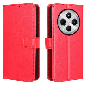 Etui z klapką do Xiaomi Redmi 14C, Crazy Horse Wallet, czerwone