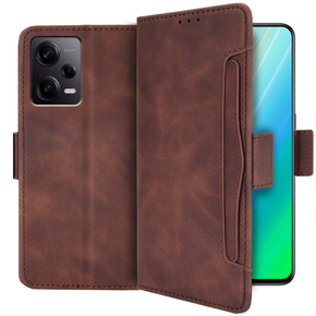 Etui z klapką do Xiaomi Redmi Note 12 5G / POCO X5 5G, Card Slot, brązowe