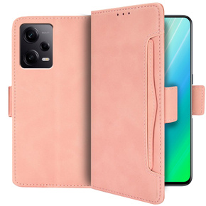 Etui z klapką do Xiaomi Redmi Note 12 5G / POCO X5 5G, Card Slot, różowe