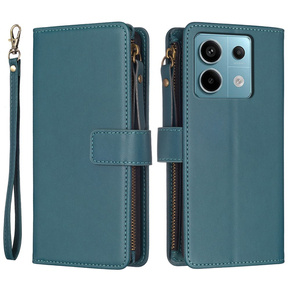 Etui z klapką do Xiaomi Redmi Note 13 Pro 4G, Wallet Zipper Pocket, zielone