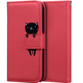 Etui z klapką do Xiaomi Redmi Note 8 Pro, Wallet Cat, czerwone