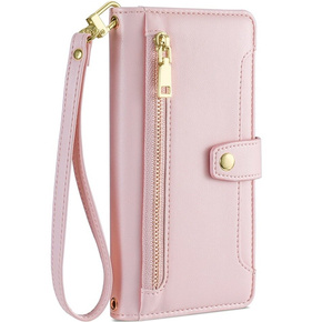 Etui z klapką do iPhone 14, Wallet Zipper Pocket, różowe
