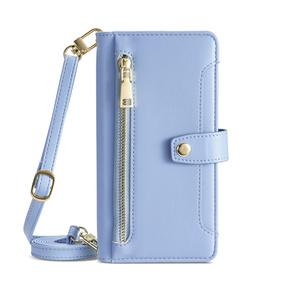 Etui z klapką do iPhone 15 Pro Max, Wallet Zipper Pocket, niebieskie