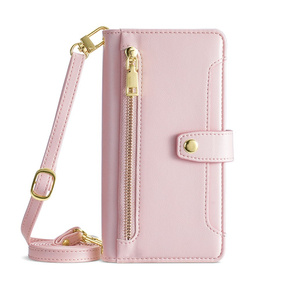 Etui z klapką do iPhone 15 Pro Max, Wallet Zipper Pocket, różowe