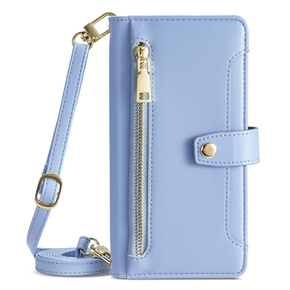 Etui z klapką do iPhone 15, Wallet Zipper Pocket, niebieskie