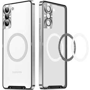 Etui z ochroną aparatu do Samsung Galaxy S21 FE 5G, CamShield MagSafe, przezroczyste / srebrne