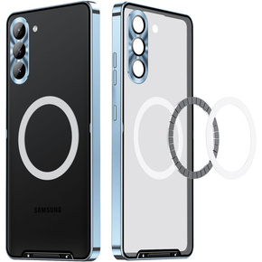 Etui z ochroną aparatu do Samsung Galaxy S23, CamShield MagSafe, przezroczyste / niebieskie