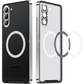 Etui z ochroną aparatu do Samsung Galaxy S23, CamShield MagSafe, przezroczyste / srebrne
