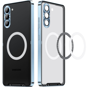 Etui z ochroną aparatu do Samsung Galaxy S23 FE, do MagSafe, przezroczyste / niebieskie