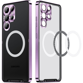 Etui z ochroną aparatu do Samsung Galaxy S23 Ultra, CamShield MagSafe, przezroczyste / fioletowe