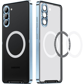 Etui z ochroną aparatu do Samsung Galaxy S24+ Plus, do MagSafe, przezroczyste / niebieskie